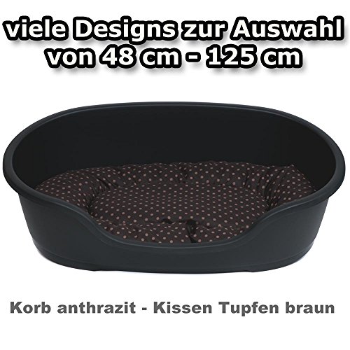 adena Hundekorb 110 x 74 cm anthrazit + Kissen Tupfen braun