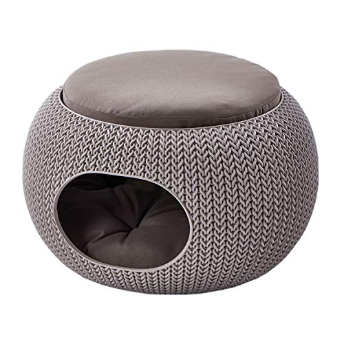 CURVER | Niche Ronde Aspect Tricot Avec Coussin, Sable, Pet Knit, 57.7x56.5x33 cm