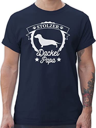 Geschenk für Hundebesitzer - Stolzer Dackel Papa - XXL - Navy Blau - Geschenk für Hundebesitzer - L190 - Tshirt Herren und Männer T-Shirts