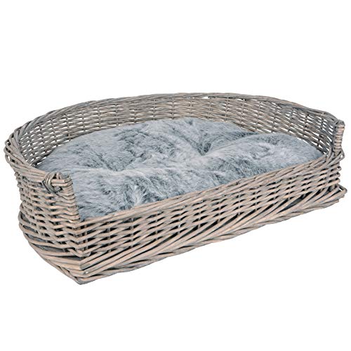 UNUS Hundebett Hundekorb Hundekörbchen aus Weide L mit Kissen grau für große und kleine Hunde 83 x 62 x 22 cm UNUS Hundebett Hundekorb Hundekörbchen aus Weide L mit Kissen grau für große und kleine Hunde 83 x 62 x 22 cm