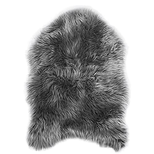 Teppich Wölkchen Lammfell Schaffell Imitat Fellteppich | Wohnzimmer Schlafzimmer Deko | Kunstfell als waschbarer Bettvorleger, Dekofell für Stuhl, Sofa, Bett | Dunkelgrau - 55x80cm Teppich Wölkchen Lammfell Schaffell Imitat Fellteppich | Wohnzimmer Schlafzimmer Deko | Kunstfell als waschbarer Bettvorleger, Dekofell für Stuhl, Sofa, Bett | Dunkelgrau - 55x80cm