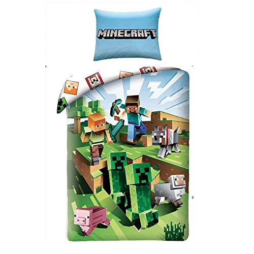 Halantex Minecraft Bett Set Kakteen die rennen Cactus Baumwolle Bettbezug 140x200cm Und Kissenbezug 70x90cm Original Halantex Minecraft Bett Set Kakteen die rennen Cactus Baumwolle Bettbezug 140x200cm Und Kissenbezug 70x90cm Original