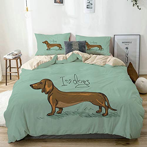 NOLOVVHA Bettwäsche-Set,Beige,Dackel detaillierte Puppy Design Print,1 Bettbezug 135x200 + 2 Kopfkissenbezug 50x80,Single NOLOVVHA Bettwäsche-Set,Beige,Dackel detaillierte Puppy Design Print,1 Bettbezug 135x200 + 2 Kopfkissenbezug 50x80,Single