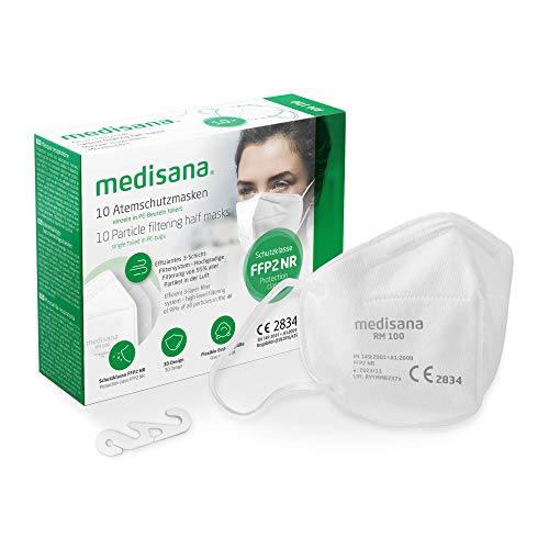 medisana FFP2 Atemschutzmaske Staubmaske Atemmaske, RM 100, Staubschutzmaske Mundschutzmaske 10 Stück einzelverpackt im PE-Beutel mit Clip - zertifiziert CE2834 - EU 2016/425 - TÜV geprüft medisana FFP2 Atemschutzmaske Staubmaske Atemmaske, RM 100, Staubschutzmaske Mundschutzmaske 10 Stück einzelverpackt im PE-Beutel mit Clip - zertifiziert CE2834 - EU 2016/425 - TÜV geprüft