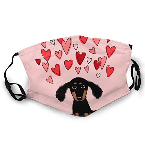 Mundschutz mit Kopfbedeckung Niedlicher Dackel Hündchen mit Valentine Hearts Face Cover Mundschutz mit Kopfbedeckung Niedlicher Dackel Hündchen mit Valentine Hearts Face Cover