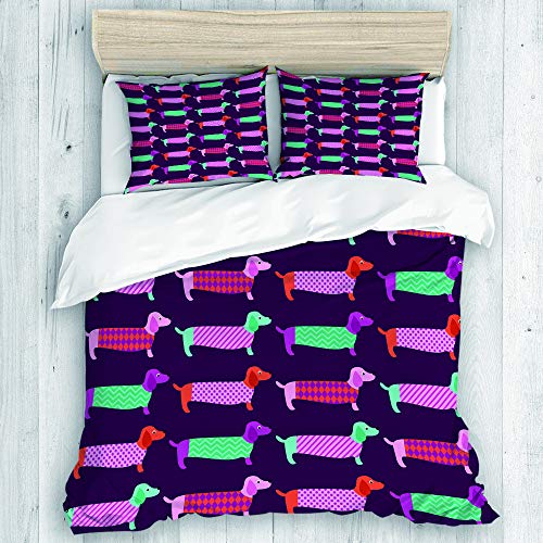 Minalo Bettwäsche-Set,Mikrofaser,Dackel-Sechziger spornten abstrakten Haustier-Welpen-Muster-flippigen Tieren an,1 Bettbezug 240x260 + 2 Kopfkissenbezug Minalo Bettwäsche-Set,Mikrofaser,Dackel-Sechziger spornten abstrakten Haustier-Welpen-Muster-flippigen Tieren an,1 Bettbezug 240x260 + 2 Kopfkissenbezug