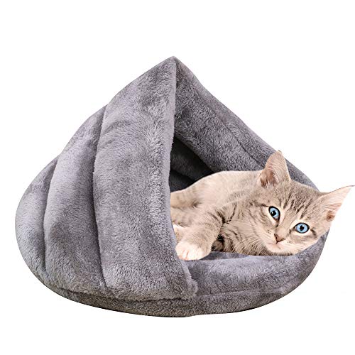 Vejaoo Warm Hundebett Haustierbett Kuschelhöhle Schlafsack für Katzen Kätzchen und Hund XZ001 (S: 50 * 37 * 29cm, Grey)