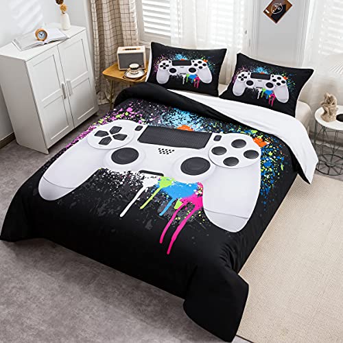 Tbrand Gamepad Bettbezug Set Jungen Gamer Bettwäsche Set 135x200cm Weißes Videospiel Gamepad Betten Set Für Jugendliche Kinder Schlafzimmer Dekor Bunte Krawattenfarbe Modern Game Controller Tbrand Gamepad Bettbezug Set Jungen Gamer Bettwäsche Set 135x200cm Weißes Videospiel Gamepad Betten Set Für Jugendliche Kinder Schlafzimmer Dekor Bunte Krawattenfarbe Modern Game Controller