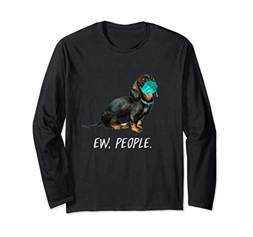 DACKEL mit Gesichtsmaske Mundschutz Hund EW PEOPLE Langarmshirt DACKEL mit Gesichtsmaske Mundschutz Hund EW PEOPLE Langarmshirt