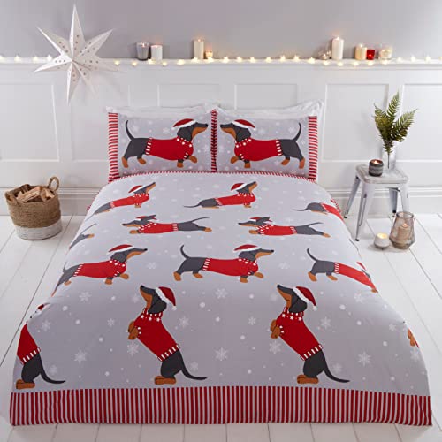 Rapport Home Dackel Through The Snow Bettwäsche-Set für Doppelbett, Weihnachts-Design, Rot Rapport Home Dackel Through The Snow Bettwäsche-Set für Doppelbett, Weihnachts-Design, Rot