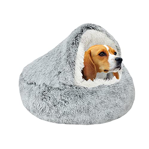 SUOXU Hunde-Beruhigungsbett, Donut-Kuschelnest, warmes, weiches Plüsch-Hundekissen mit kuscheligem Schwamm, Rutschfester Unterseite für kleine, mittelgroße Hunde zum Schlummern