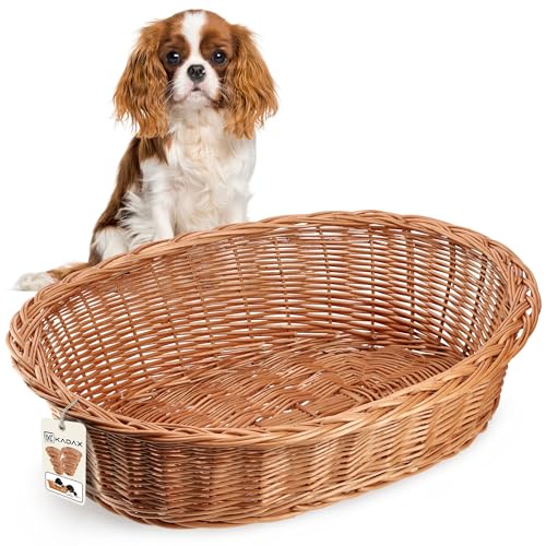 KADAX Hunde und Katzenliege aus Weide, Haustierbett in Naturfarbe, Hundebett, Katzenkorb, Liegestuhl für Tiere, Tierbett, Hundeschlafplatz. Ruhekorb (13x58x45cm)